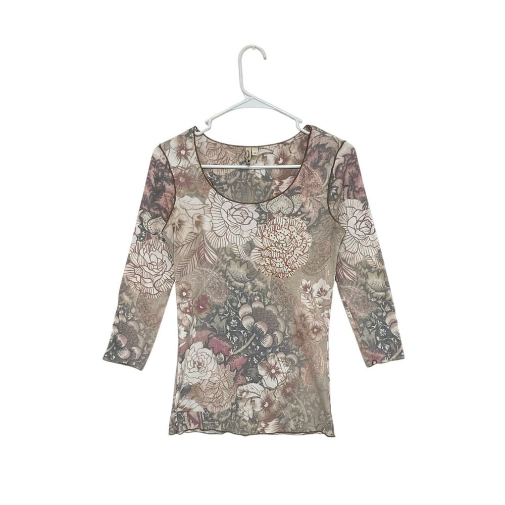 Vintage Y2K Xcit Moda Women Floral Paisley Top Sz Small Allover Print 3/4 Sleeve